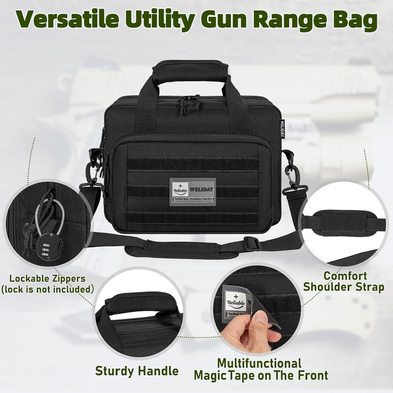 WELIDAY Gun Range Bag, Tactical 2 Pistol Bag for Handguns and Ammo, Firearm Shooting Case with Multi-Pockets, Duffle Bag for Shooting & Outdoor Hunting - Image 3